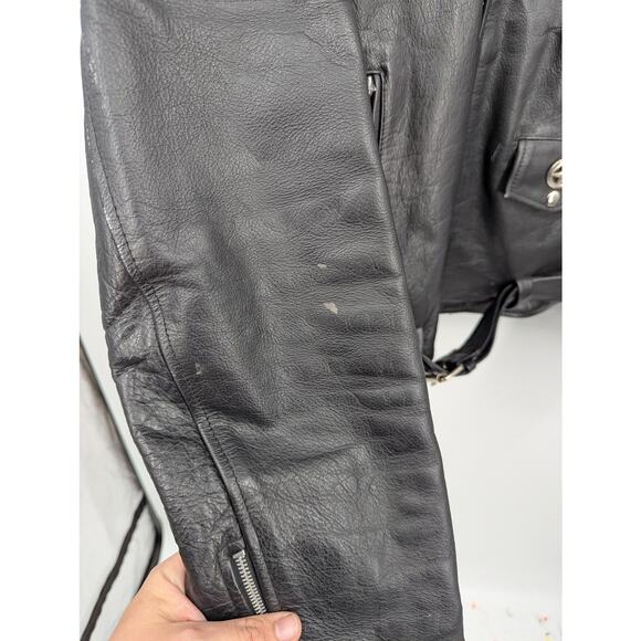 Vintage Distressed Black Leather Motorcycle Jacket YKK Zippers Size XL Biker - Picture 8 of 10